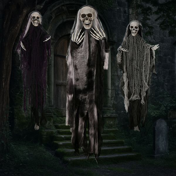 3 - Pack Hanging Skeleton Ghosts Grim Reapers – Halloween Outdoor Decorations - Monsta Online