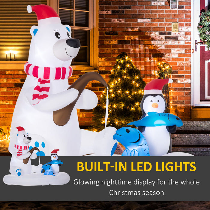 6FT Prelit Inflatable Polar Bear & Penguin Fishing on Board with LED Lights - Outdoor Christmas Decoration - Monsta Online