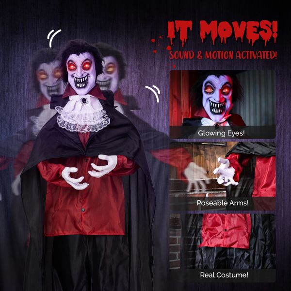 5.7ft Animatronic Halloween Vampire – Motion and Sound Activated Prop with Light - Up Eyes and Swaying Body - Monsta Online