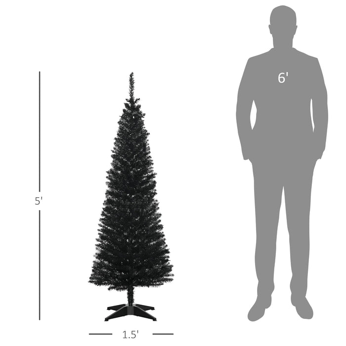 5FT Black Pencil Artificial Christmas Tree — 294 Tips, Unlit, Slim Space - Saving, Plastic Stand - Monsta Online