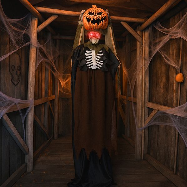 5.6ft Sound - Activated Pumpkin Head Ghost Halloween Animatronic – Glowing Eyes and Creepy Sounds - Monsta Online