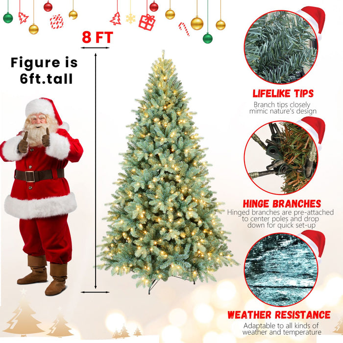 8FT Pre - Lit Blue - Green Artificial Christmas Tree — 650 Warm LED, 2458 Tips, Hinged, Metal Stand - Monsta Online