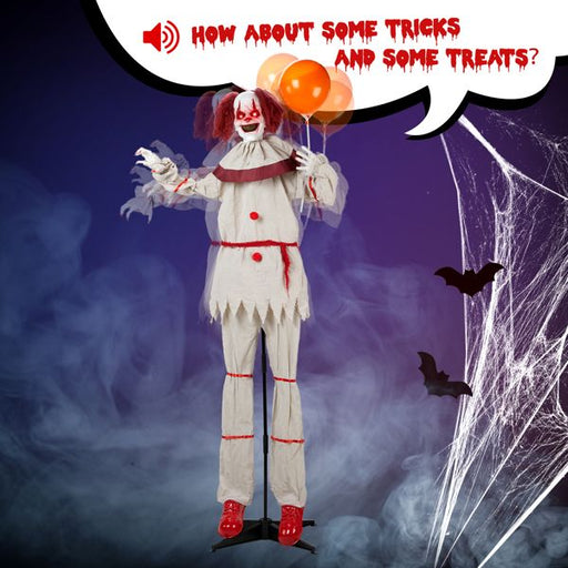 5.7ft Sound - Activated Halloween Animatronic Clown with Balloon – Creepy Talking with Red Eyes and Shaking Head - Monsta Online