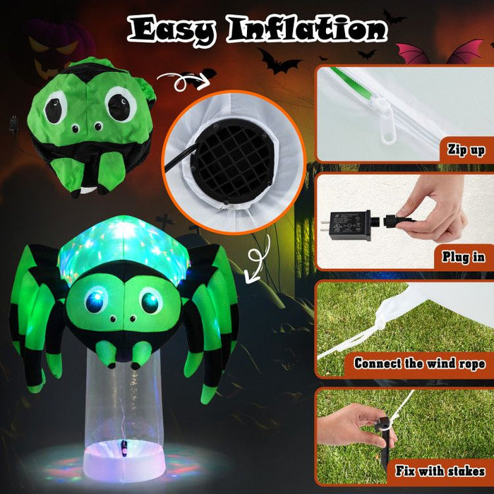 6ft Inflatable Halloween Spider with Rotating 3‑Color LED Lights - Monsta Online