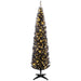 7FT Black Pre - Lit Pencil Artificial Christmas Tree — 250 Warm White LEDs, 499 Tips, Slim, Steel Base - Monsta Online