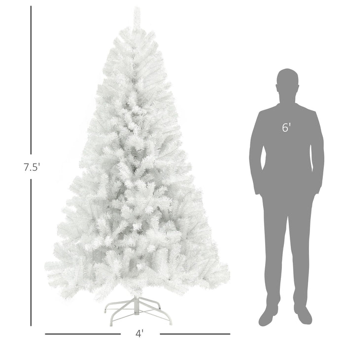 7.5FT White Artificial Christmas Tree — 1346 Tips, Unlit, Auto - Open, Wide Full Shape, Steel Base - Monsta Online