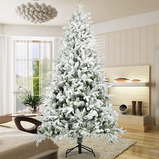 7FT Snow Flocked Artificial Christmas Tree — 1100 Tips, Hinged, Unlit, Metal Stand - Monsta Online