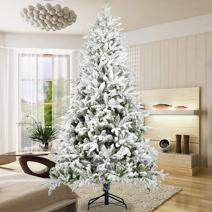 7FT Snow Flocked Artificial Christmas Tree — 1100 Tips, Hinged, Unlit, Metal Stand - Monsta Online