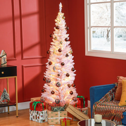 6FT Pink Pencil Pre - Lit Artificial Christmas Tree — 170 Warm White LEDs, 390 Tips, Slim - Monsta Online