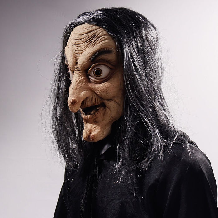 Halloween Old Witch Mask – Scary Latex Sorceress Mask with Hair for Cosplay and Parties - Monsta Online