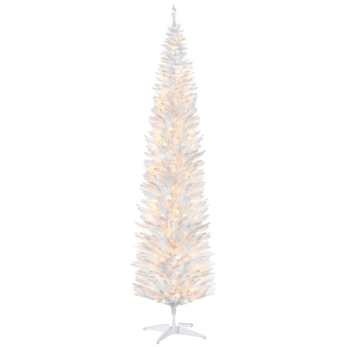 8FT White Pencil Pre - Lit Artificial Christmas Tree — 300 Warm White LEDs, 618 Tips, Slim Space - Saving - Monsta Online