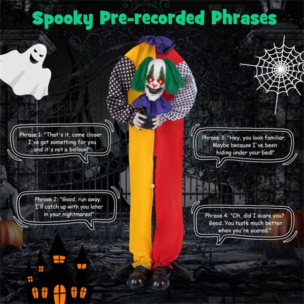 4.5ft Animatronic Halloween Clown – Sound Activated with LED Eyes, Posable Head and Arms, Creepy Phrases - Monsta Online
