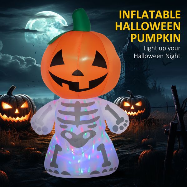 6FT Halloween Inflatable Pumpkin Man Skeleton with LED Lights - Monsta Online
