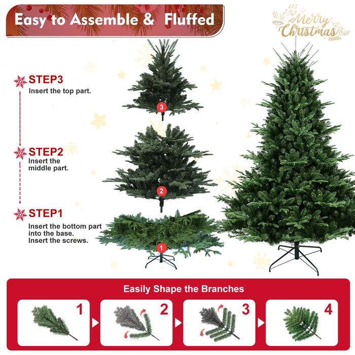 7.5FT Artificial Christmas Tree — Full, 2441 Tips, PE+PVC, Wide Base, Hinged, Metal Stand - Monsta Online