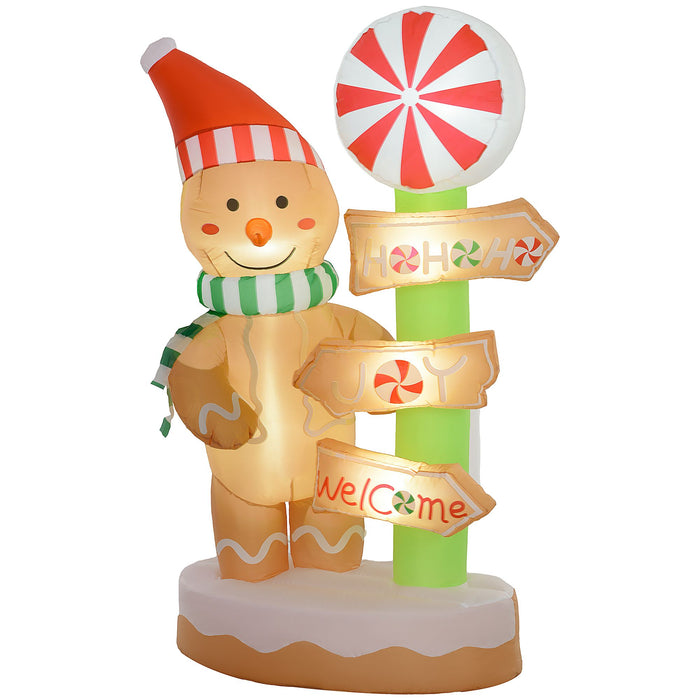 6FT Prelit Inflatable Gingerbread Man with Signpost and LED Lights - Outdoor Christmas Decoration - Monsta Online