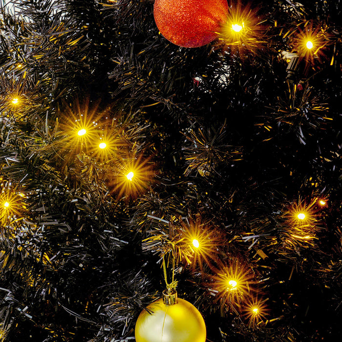 6FT Black Flocked Pre - Lit Artificial Christmas Tree — 250 Warm White LEDs, 1000 Tips, Hinged, Metal Base - Monsta Online