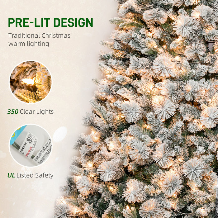 6.5FT Snow Flocked Pre - Lit Artificial Christmas Tree — 350 Warm White Clear Lights, 1107 Tips, UL Listed - Monsta Online