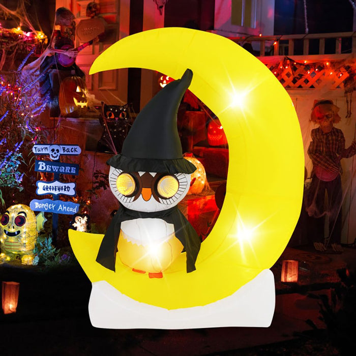 5ft Inflatable Halloween Owl on Crescent Moon with LED Lights - Monsta Online