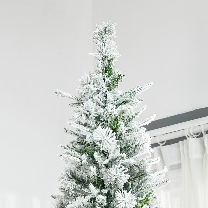 9FT Flocked Artificial Christmas Tree — 1159 Snow Pine Tips, Unlit, Auto - Open, Realistic, Metal Base - Monsta Online
