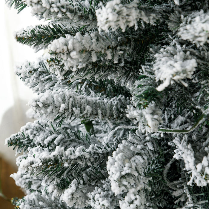 7FT Slim Pencil Pre - Lit Artificial Christmas Tree — 210 Warm White LEDs, 499 Tips, Space - Saving, Steel Base - Monsta Online