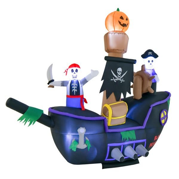 7FT Halloween Inflatable Pirate Ship with Skeletons & LED Lights - Monsta Online