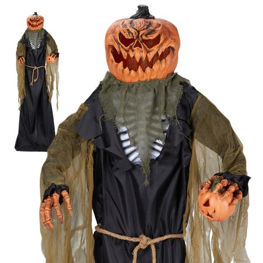 7ft Halloween Animatronic Pumpkin Man – Motion and Sound Activated with Shaking Head and Posable Arms - Monsta Online
