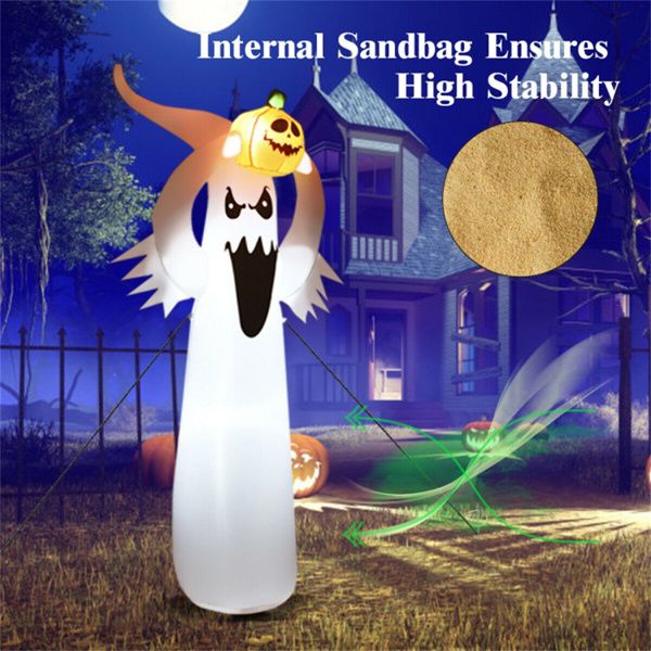 6FT Halloween Inflatable Ghost Holding Pumpkin with LED Lights - Monsta Online