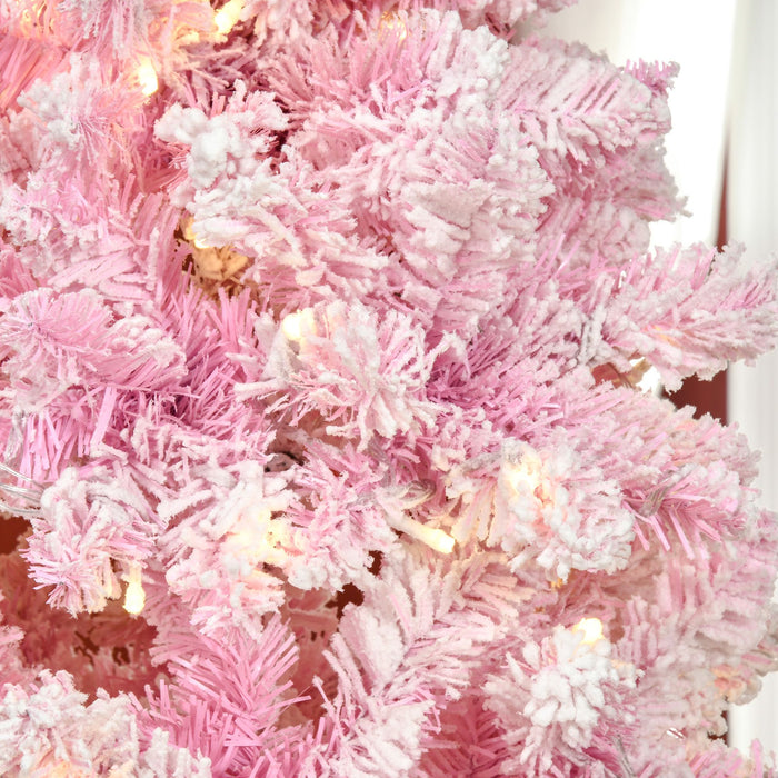 7.5FT Pre - Lit Pink Pencil Artificial Christmas Tree — 350 Warm White LED Lights, 700 Snow Tips, Steel Base - Monsta Online