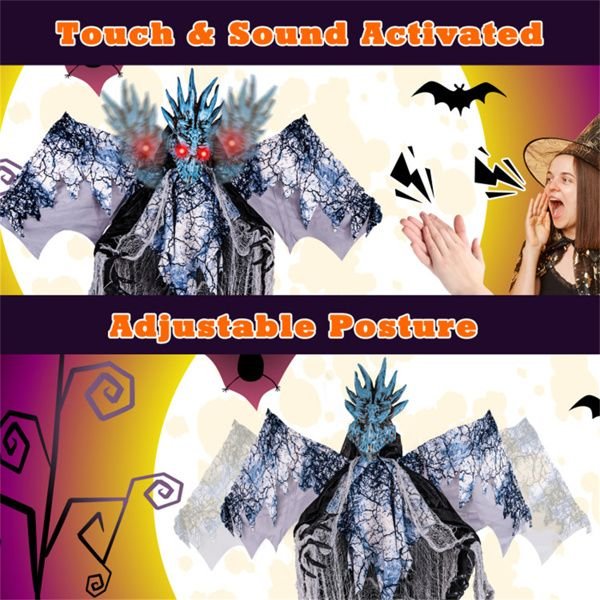 6ft Sound - Activated Halloween Animatronic Dragon Ghost – Roaring Sound, Posable Wings and Light - Up Eyes - Monsta Online