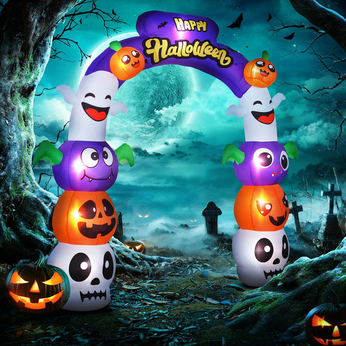 8ft Inflatable Halloween Archway with Pumpkins, Skulls, Ghosts and Bats - Monsta Online