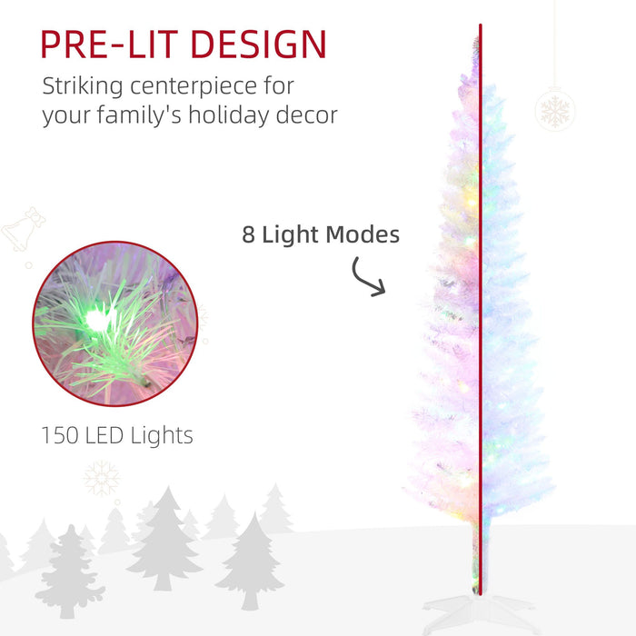 5FT White Pre - Lit Pencil Artificial Christmas Tree — 150 Colorful LED Lights, 8 Modes, 250 Tips, Steel Base - Monsta Online