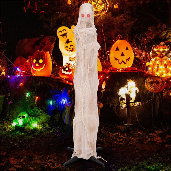 6ft Animatronic Halloween Mummy – Sound Activated with Red LED Glowing Eyes and Posable Body - Monsta Online