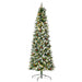 7.5FT Slim Snow Flocked Pre - Lit Artificial Christmas Tree — 350 Warm White LEDs, Pine Cones, Red Berries, 1075 Tips - Monsta Online