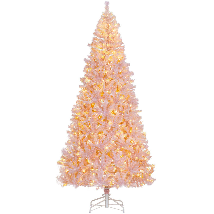 7.5FT Pre - Lit Pink Artificial Christmas Tree — 500 Warm LED Lights, 1346 Tips, Hinged, Metal Stand - Monsta Online