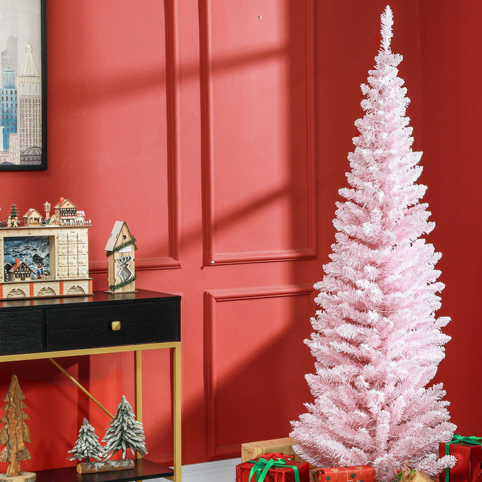 6FT Pink Pencil Pre - Lit Artificial Christmas Tree — 170 Warm White LEDs, 390 Tips, Slim - Monsta Online