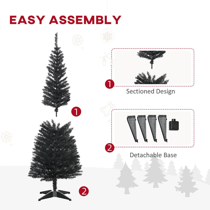 5FT Black Pencil Artificial Christmas Tree — 294 Tips, Unlit, Slim Space - Saving, Plastic Stand - Monsta Online