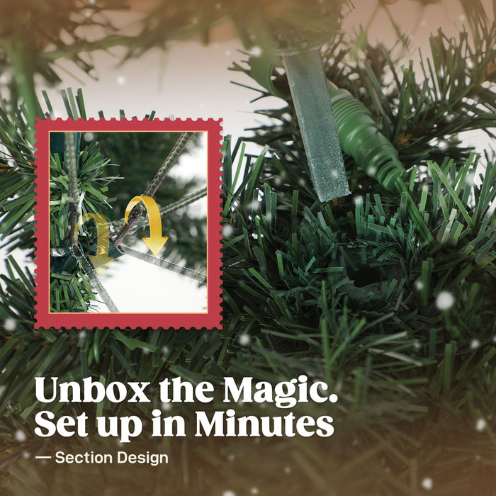 7FT Whimsical Bent Top Pre - Lit Artificial Christmas Tree — 300 Warm White LEDs, 777 Tips, 8 Modes - Monsta Online