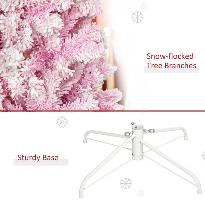 7.5FT Flocked Pink Pencil Artificial Christmas Tree — 800 Snow Tips, Unlit, Auto - Open, Slim Space - Saving - Monsta Online