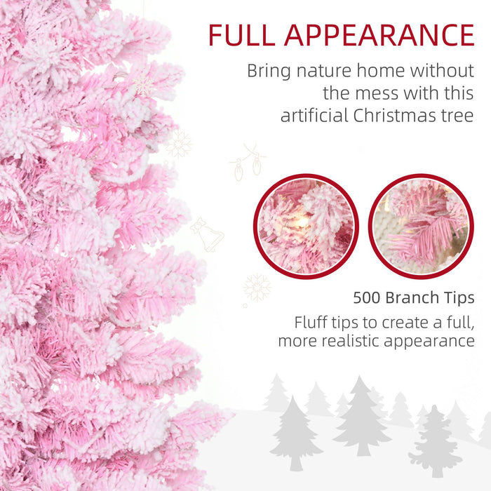 6FT Pink Pre - Lit Artificial Christmas Tree — 250 Warm White LEDs, 500 Tips, Snow Flocked, Auto - Open - Monsta Online