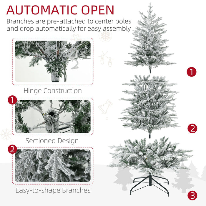 6FT Snow Flocked Pre - Lit Artificial Christmas Tree — 250 Warm Yellow Lights, 636 Tips, Auto - Open, Full - Monsta Online