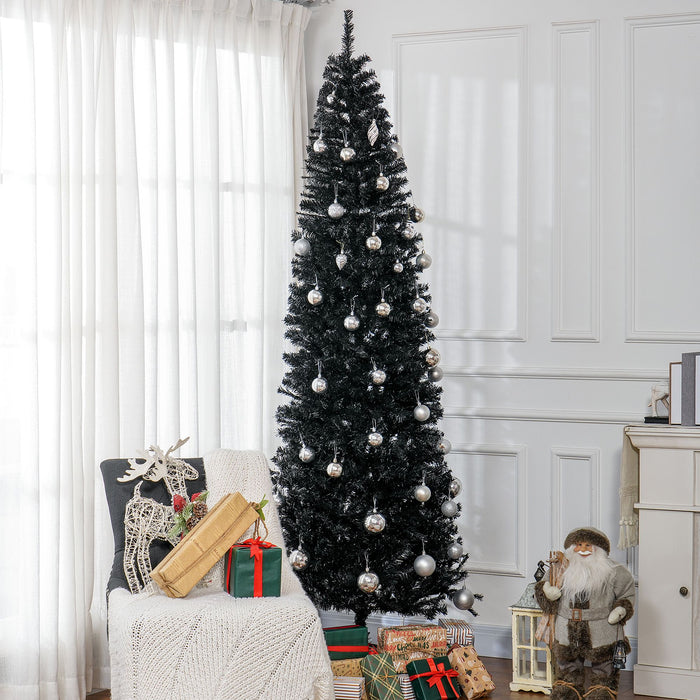 8FT Black Pencil Artificial Christmas Tree — 1168 Tips, Slim Space - Saving, Unlit, Steel Base - Monsta Online