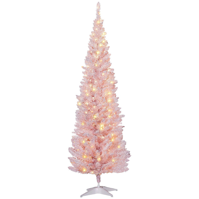 6FT Pink Pencil Pre - Lit Artificial Christmas Tree — 170 Warm White LEDs, 390 Tips, Slim - Monsta Online