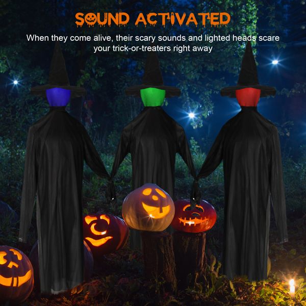 5.2ft Sound Activated Halloween Animatronic Black Witch – with Color - Changing LED Head and Creepy Sounds - Monsta Online