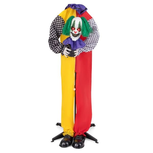 4.5ft Animatronic Halloween Clown – Sound Activated with LED Eyes, Posable Head and Arms, Creepy Phrases - Monsta Online
