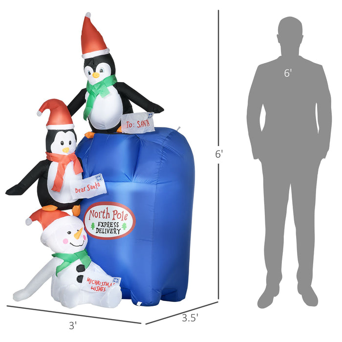 6FT Prelit Inflatable North Pole Mailbox with Penguins & Snowman and LED Lights - Outdoor Christmas Decoration - Monsta Online