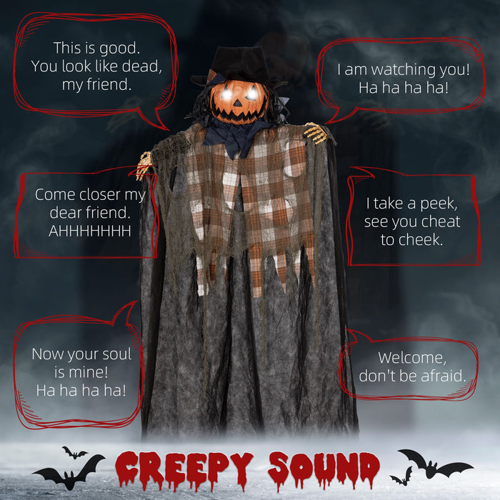 6ft Halloween Animatronic Hanging Pumpkin Ghost – Sound Activated Prop with Glowing Eyes and Creepy Talking Sounds - Monsta Online