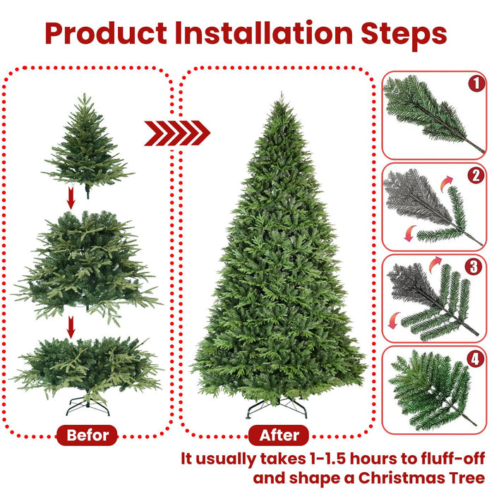 6.5FT Unlit Artificial Christmas Tree — 2356 PE/PVC Tips, Full Realistic, Foldable Metal Base - Monsta Online