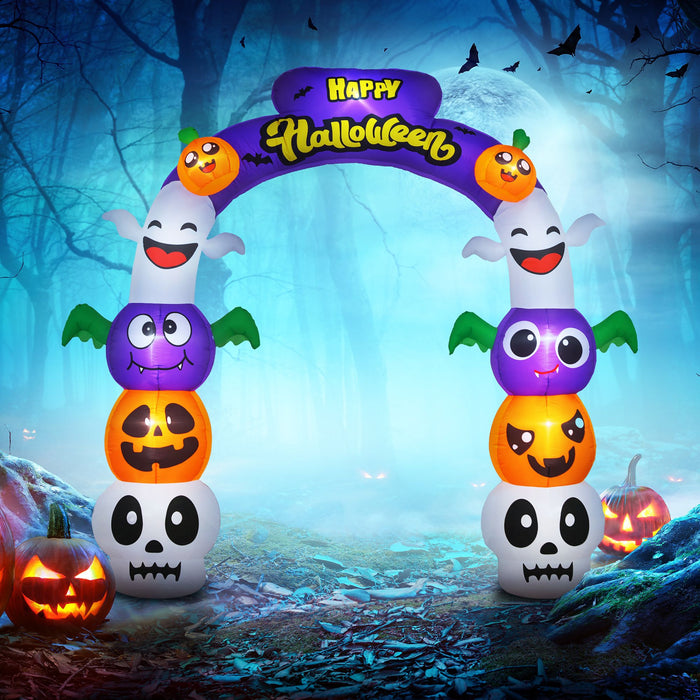 8ft Inflatable Halloween Archway with Pumpkins, Skulls, Ghosts and Bats - Monsta Online