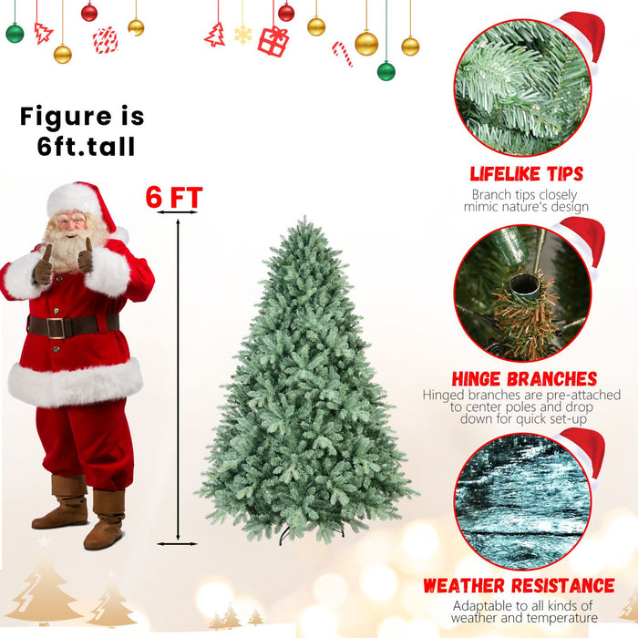 6FT Unlit Blue Spruce Artificial Christmas Tree — 1878 PE/PVC Tips, Hinged Metal Stand - Monsta Online