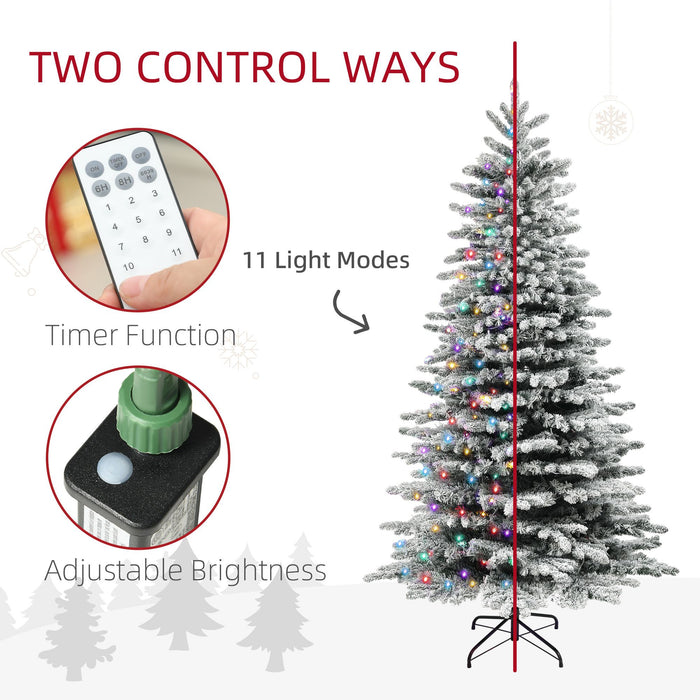 6.5FT Snow Flocked Pre - Lit Artificial Christmas Tree — 400 Dual - Color LEDs, 11 Modes, 990 Tips, Remote - Monsta Online